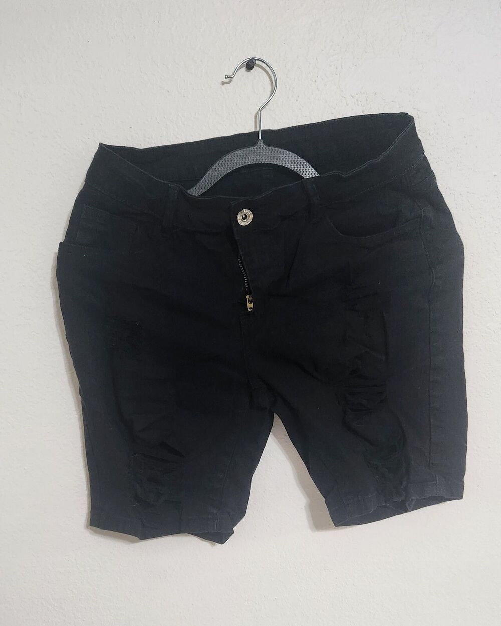Shein High Rise Denim Shorts( Cuffed Large Distressed Wash Color Black
